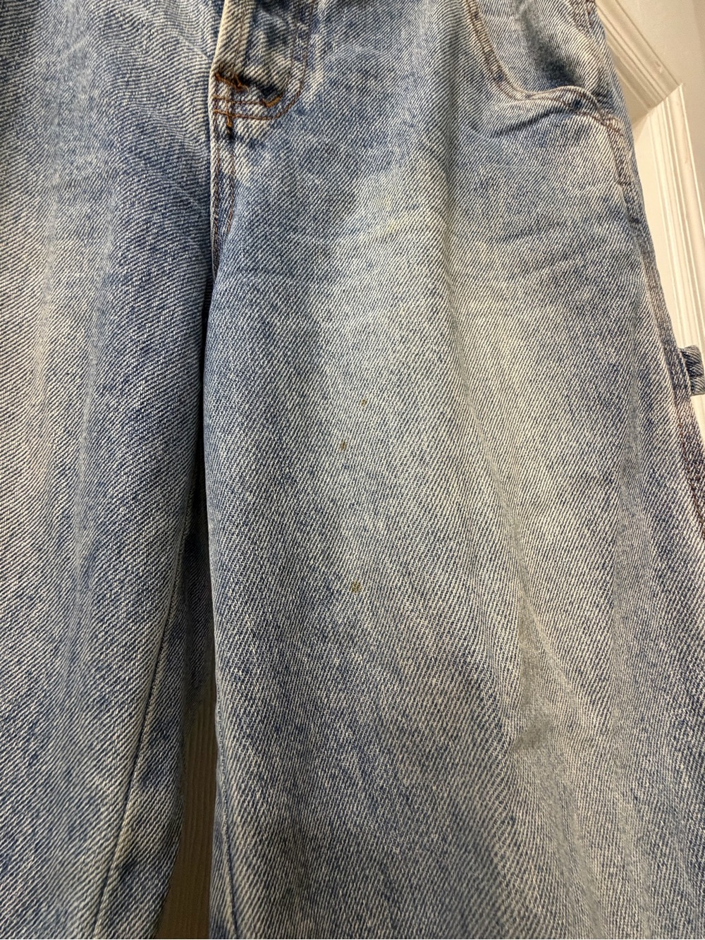 S.O.N.G. High Rise Wide Leg Carpenter Utility Jeans Y2K Raw Hem Blue Size 0 24 - Picture 8 of 9